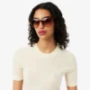 Jersey de punto acanalado de lana merina de manga corta para mujer