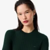 Jersey de punto acanalado de lana merina de manga corta para mujer