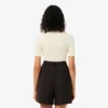 Jersey de punto acanalado de lana merina de manga corta para mujer