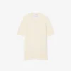 Jersey de punto acanalado de lana merina de manga corta para mujer