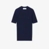 Jersey de punto acanalado de lana merina de manga corta para mujer