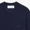 Jersey de punto acanalado de lana merina de manga corta para mujer