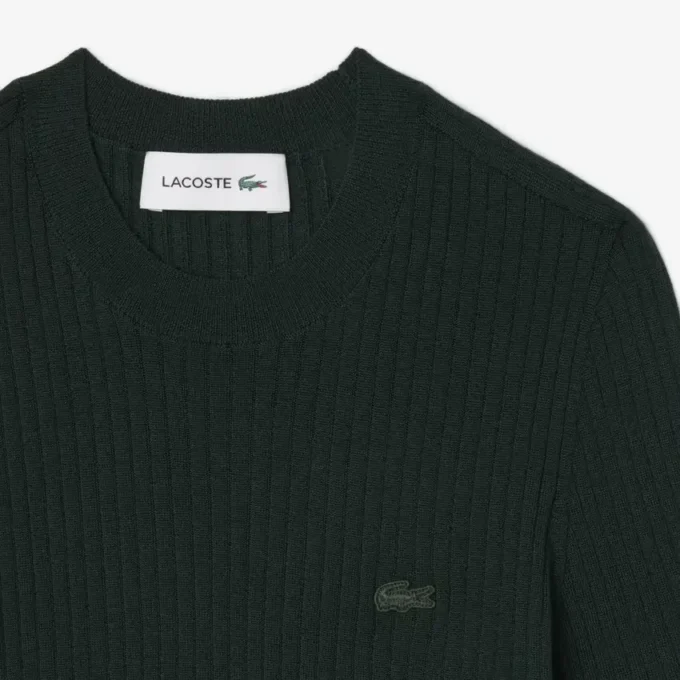 Jersey de punto acanalado de lana merina de manga corta para mujer