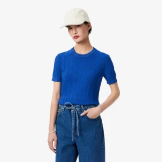 Jersey de punto acanalado de manga corta para mujer