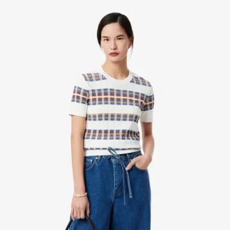 Jersey de punto acanalado de manga corta para mujer