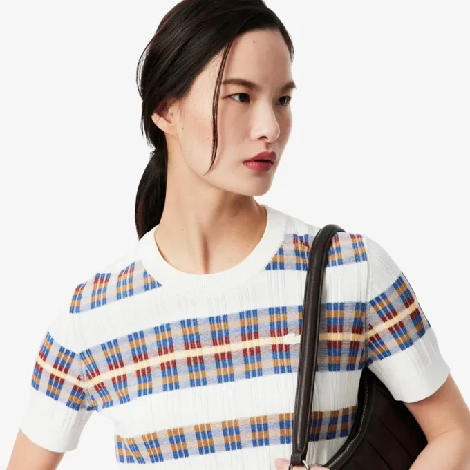 Jersey de punto acanalado de manga corta para mujer
