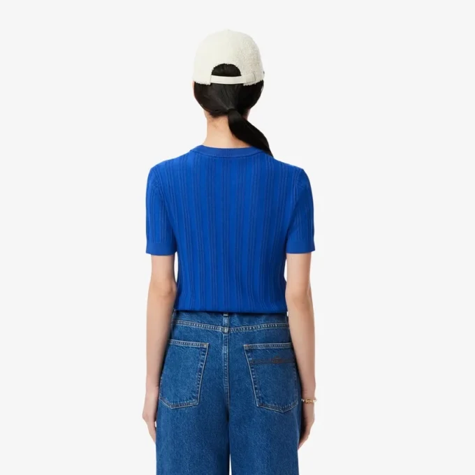 Jersey de punto acanalado de manga corta para mujer