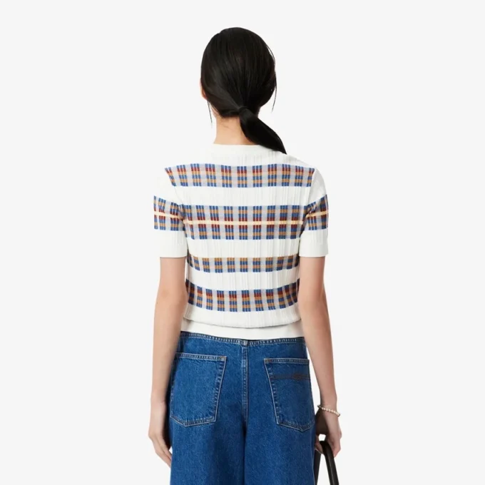 Jersey de punto acanalado de manga corta para mujer