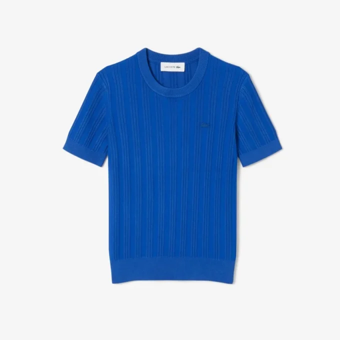Jersey de punto acanalado de manga corta para mujer