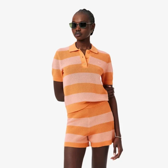 Jersey de punto de malla a rayas con cuello polo