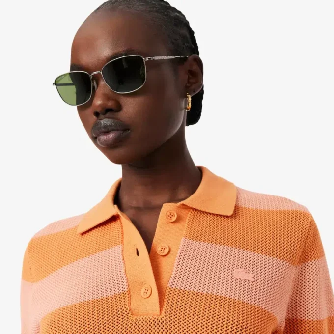 Jersey de punto de malla a rayas con cuello polo