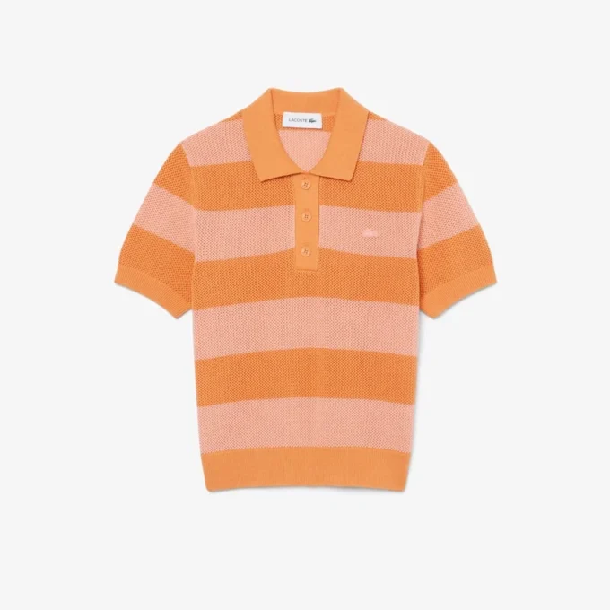 Jersey de punto de malla a rayas con cuello polo