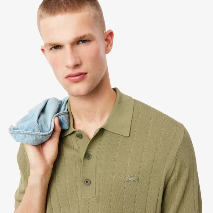 Jersey de punto elástico con cuello polo para hombre