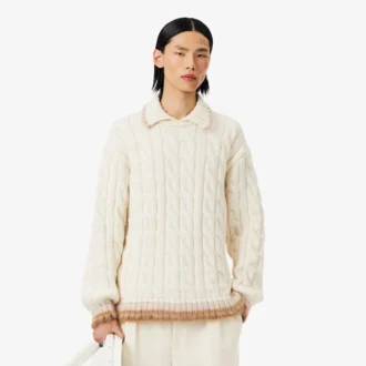 Jersey de punto trenzado con cuello polo de lana de pasarela