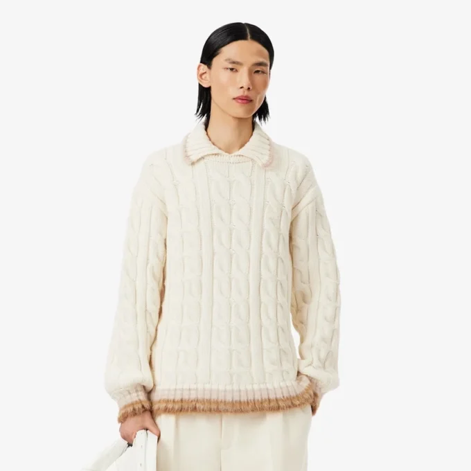 Jersey de punto trenzado con cuello polo de lana de pasarela