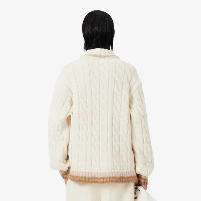 Jersey de punto trenzado con cuello polo de lana de pasarela