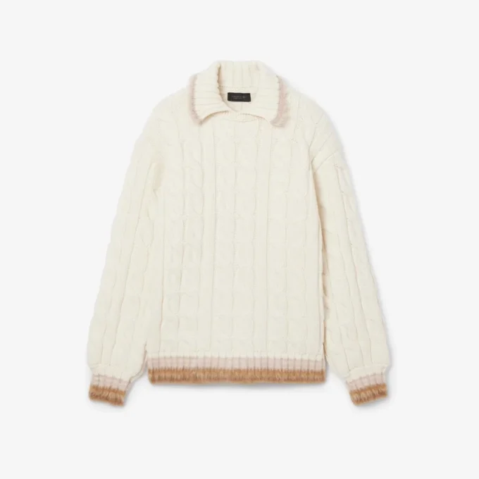 Jersey de punto trenzado con cuello polo de lana de pasarela