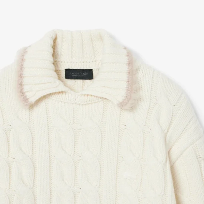 Jersey de punto trenzado con cuello polo de lana de pasarela