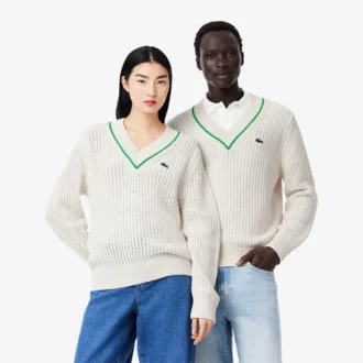 Jersey de tenis unisex de cuello en V a rayas