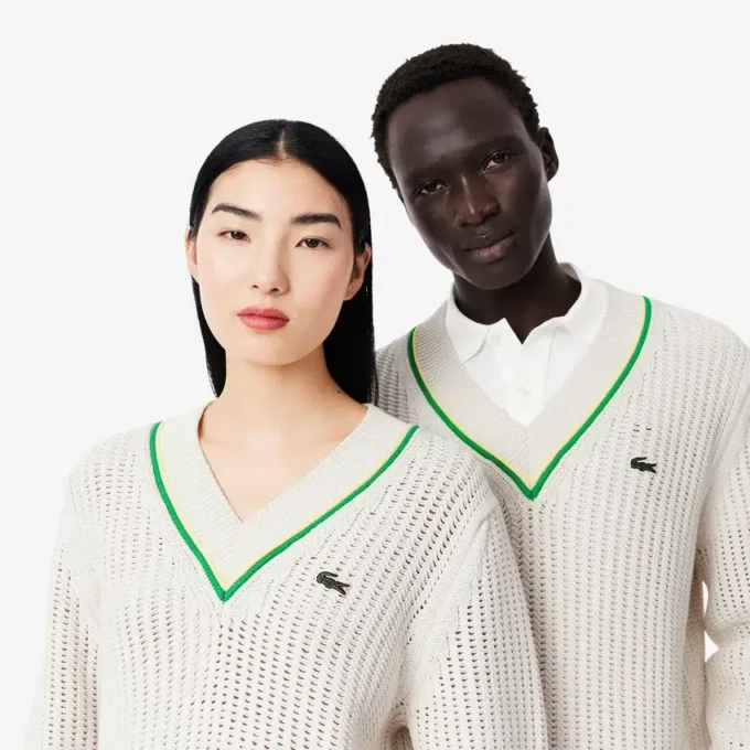 Jersey de tenis unisex de cuello en V a rayas