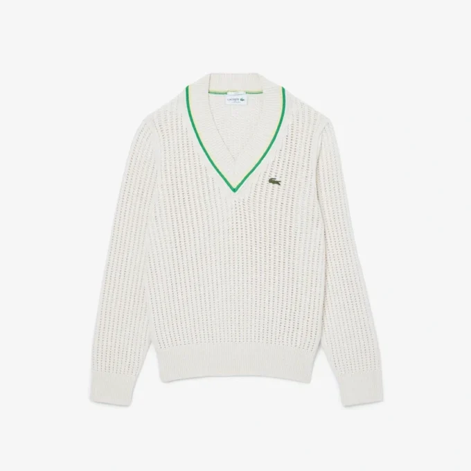 Jersey de tenis unisex de cuello en V a rayas