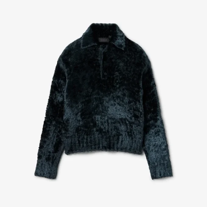 Jersey de terciopelo con cuello polo de pasarela
