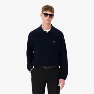 Jersey polo de lana de corte holgado para hombre