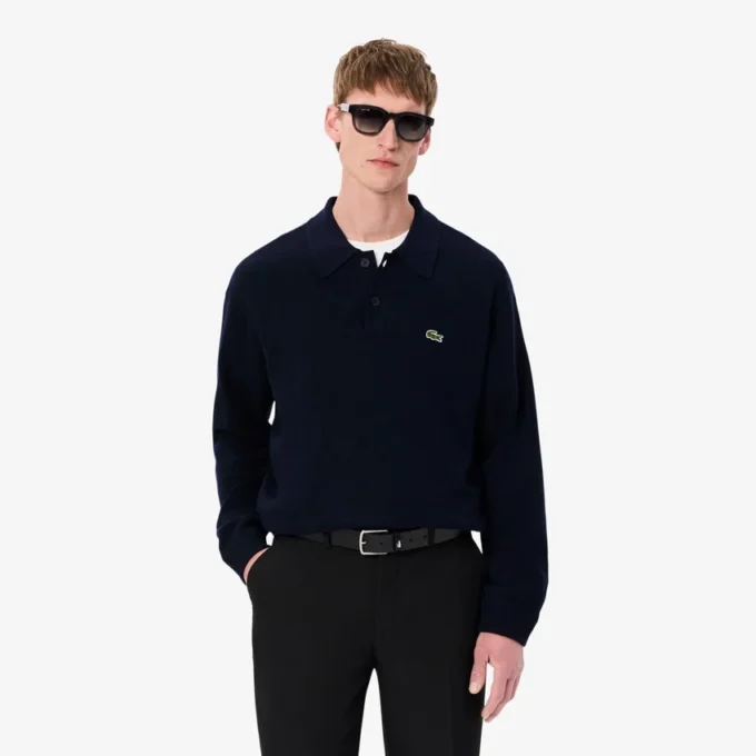 Jersey polo de lana de corte holgado para hombre