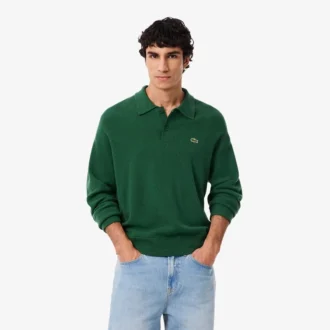 Jersey polo de lana de corte holgado para hombre