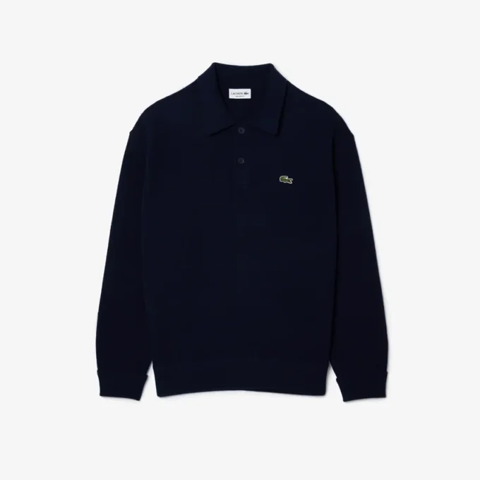 Jersey polo de lana de corte holgado para hombre