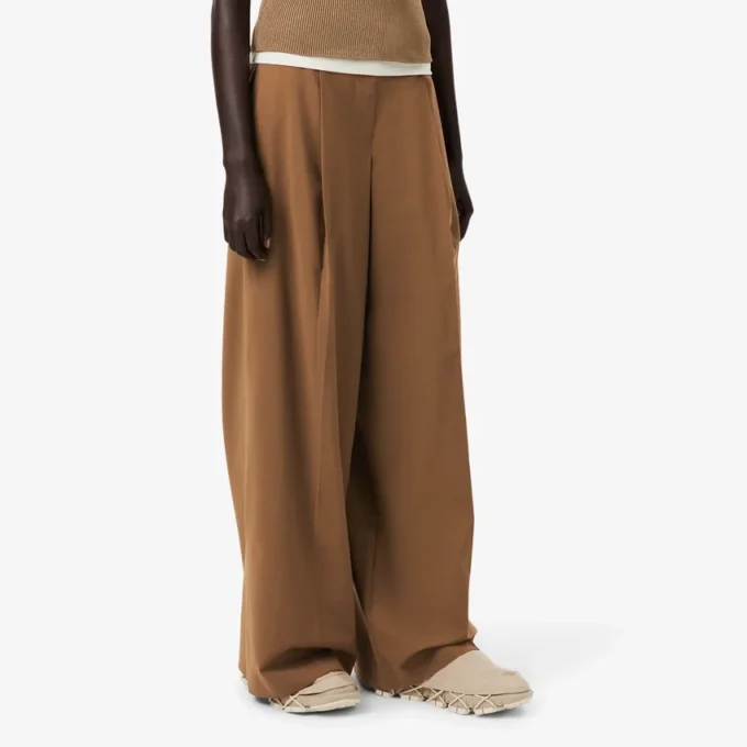 Pantalones anchos de mezcla de lana de pasarela
