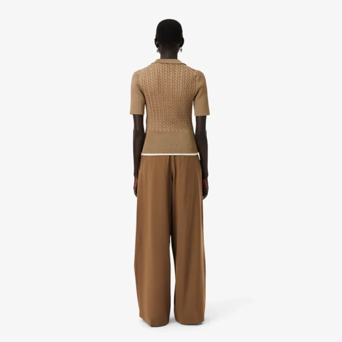 Pantalones anchos de mezcla de lana de pasarela