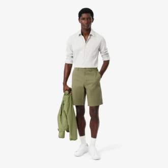Pantalones cortos bermudas de sarga de algodón elástico de corte regular