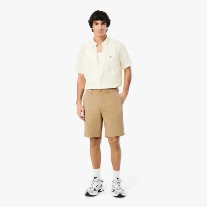 Pantalones cortos bermudas de sarga de algodón elástico de corte regular