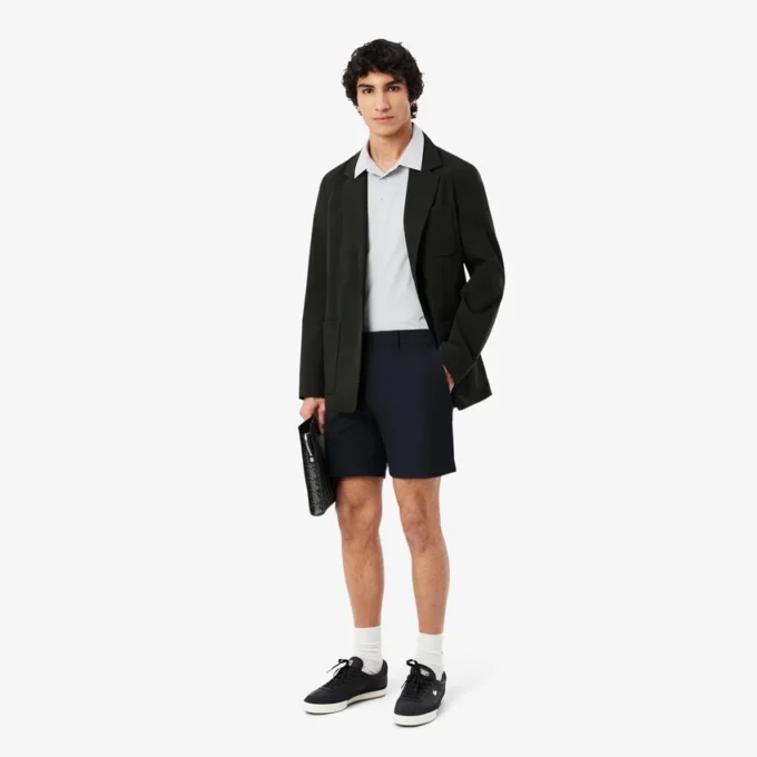 Pantalones cortos bermudas de sarga de algodón elástico de corte regular