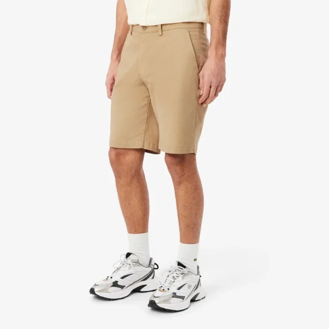 Pantalones cortos bermudas de sarga de algodón elástico de corte regular