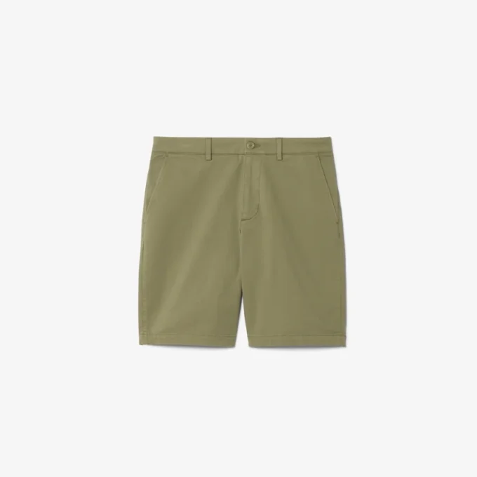 Pantalones cortos bermudas de sarga de algodón elástico de corte regular