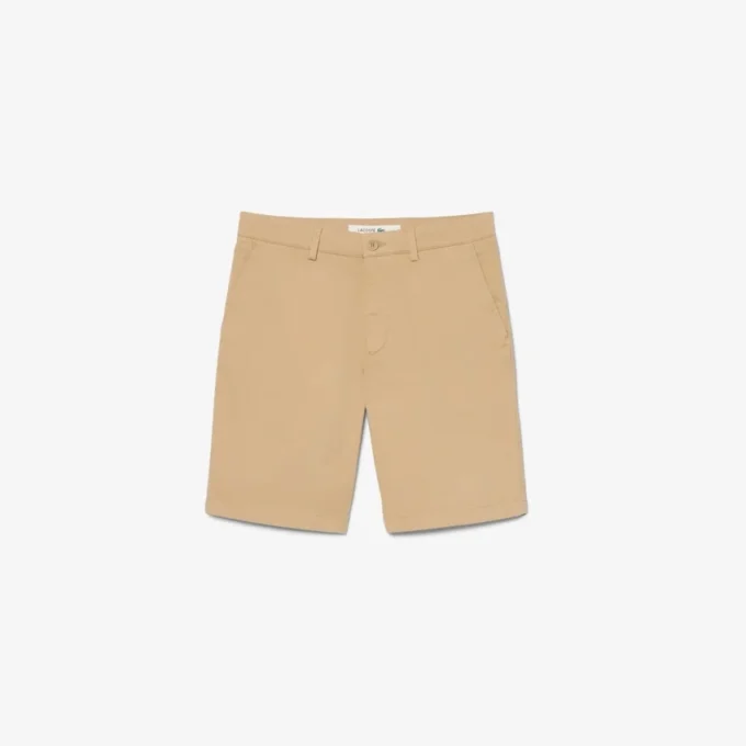 Pantalones cortos bermudas de sarga de algodón elástico de corte regular