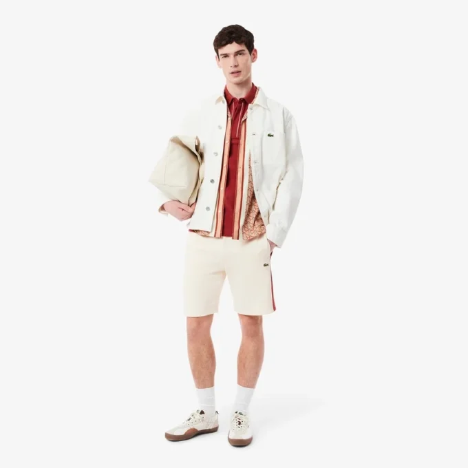 Pantalones cortos de felpa de algodón con bloques de color para hombre