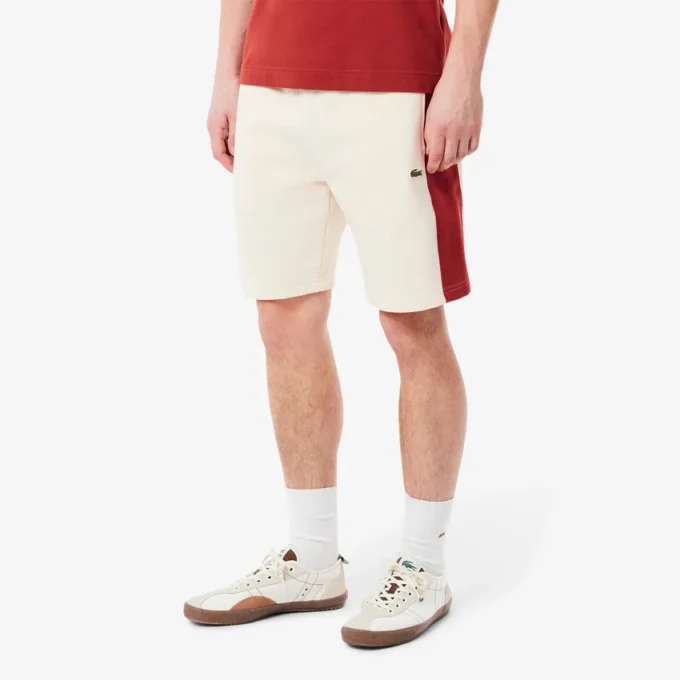Pantalones cortos de felpa de algodón con bloques de color para hombre