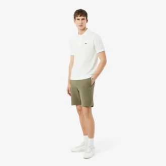 Pantalones cortos de forro polar con rayas y logotipo, corte regular