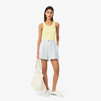 Pantalones cortos de lino a rayas de corte holgado para mujer