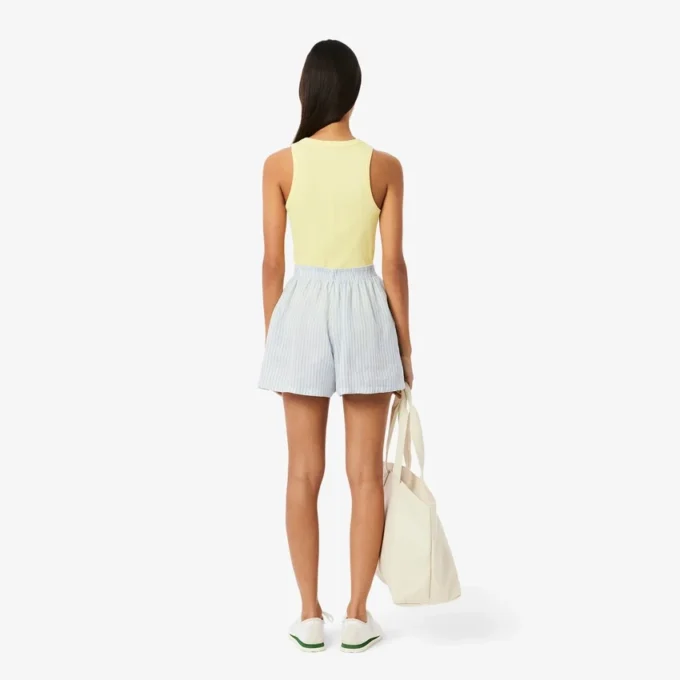 Pantalones cortos de lino a rayas de corte holgado para mujer