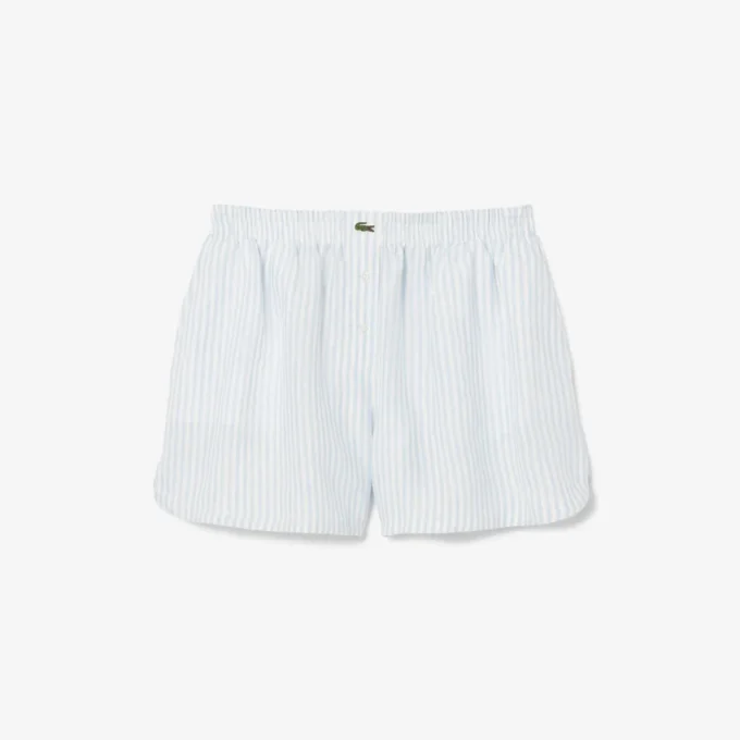 Pantalones cortos de lino a rayas de corte holgado para mujer
