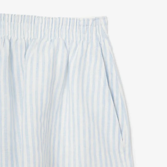 Pantalones cortos de lino a rayas de corte holgado para mujer