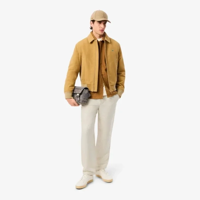 Pantalones de sarga de lino de corte regular para hombre