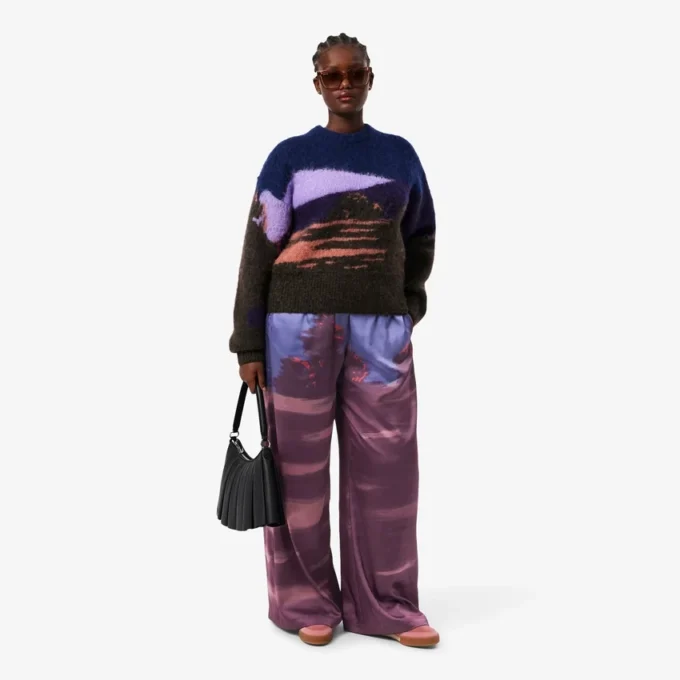 Pantalones oversize con estampado paisajístico para mujer