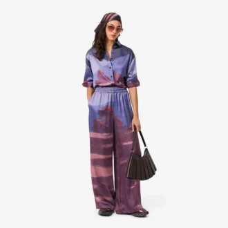 Pantalones oversize con estampado paisajístico para mujer