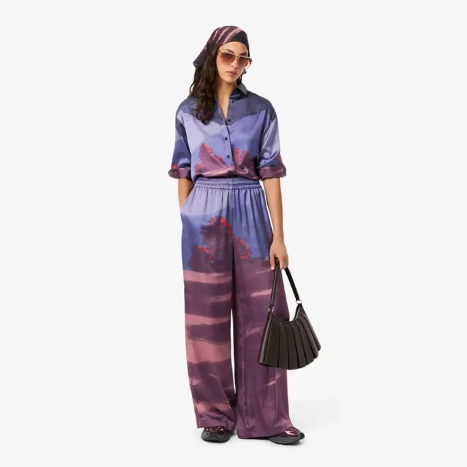 Pantalones oversize con estampado paisajístico para mujer
