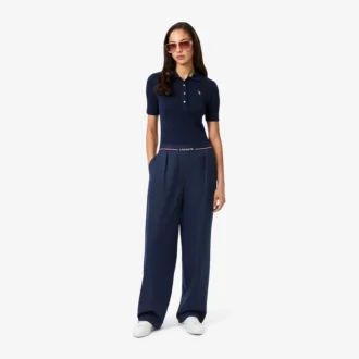 Pantalones plisados oversize de mezcla de lana para mujer